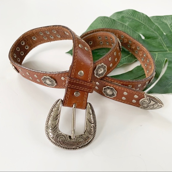 USMECO Accessories - USMECO Paris Western Boho Leather Floral Stud Belt